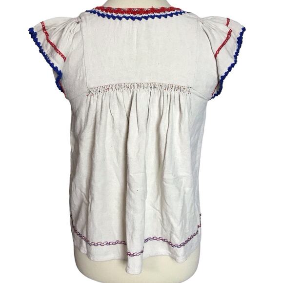 Ulla Johnson Katya Natural Crochet Embroidered Red Blue Ivory Silk Knit Blouse 2 - Picture 10 of 15